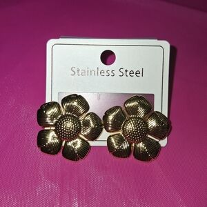 Gold Flower Stainless Steel Earrings